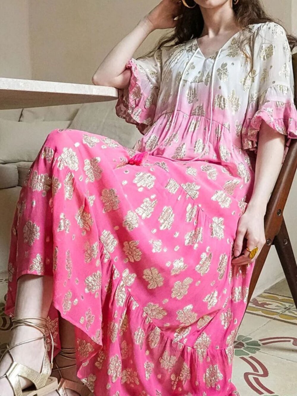 Debbie Katz South Beach Daniella Floral Pink Boho Maxi Dress Small 8233